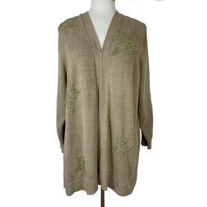 Lane Bryant Sweater Womens‎ 26 28 Plus Cardigan Open Front Metallic Gold New